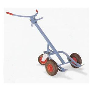 Carro para bidones con pinza ajustable para bidones - ruedas neumáticas 260 Ø × 85 mm, capacidad de carga 400 kg, rueda giratoria con tope total, con rueda de apoyo VGR 200 mm | Medios de transporte