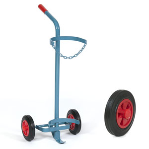 Stahlflaschenwagen F1 für 1 Stahlflasche mit Haltenocken und mit Vollgummirädern 200 x 50 Ø ~ Flaschenwagen