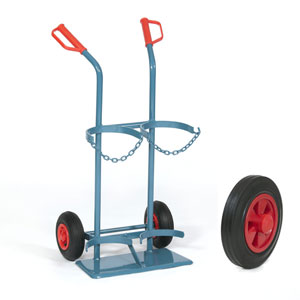 Steel cylinder trolley F7 / 2 Handle for 2 steel cylinders with solid rubber wheels 200 x 50 Ø without tool box ~ Bottle trolley