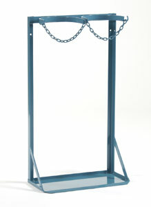 Flaschen-Ständer für 2 Stahlflaschen, mit Standplatte, Kettensicherung, Bohrung zum Anschrauben an die Wand ~ Flaschenwagen