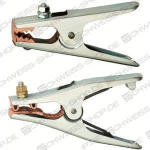 Quick-action earth clamp, Original Fix, sturdy design, with extra strong spring, movable copper jaws, braided copper band ~ Ground + electrode h.