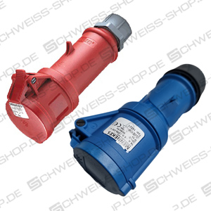 IP 54 Coupler socket 16 A / 32 A, MENNEKES Xtra S with screwless insulation displacement technology X-Contact cable gland with seal, strain relief and cable bend protection, 5-pole, 400 V~, colour: red, enclosure with threaded lock and safety slider ~ Mains cable + accessories