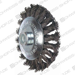 Tresse - brosse conique, Ø 100 mm, avec filetage M 14, épaisseur de fil 0,50 mm, max. 12500 tpm ~ Brosses métalliques
