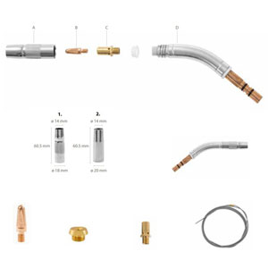 Kemppi wear parts suitable for MIG/MAG welding torches GX253G35, GX253G5, GX255G35, GX255G5, GC223GMM3, GC253G35, GC253G5 ~ GX/GC Flexlite wear parts
