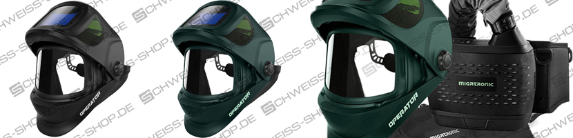 Migatronic | Soluzione "tutto in uno" per la saldatura con aria fresca, con casco di protezione OPERATOR e maschera respiratoria | 1718MAP0014 - La figura può differire Soluzione "tutto in uno" per la saldatura con aria fresca, con casco di protezione OPERATOR e maschera respiratoria | Sistema Migatronic