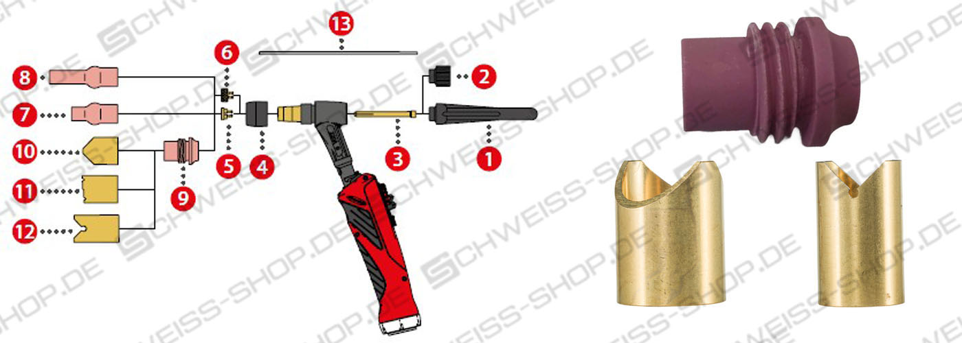 Fronius ~ Fronius TTB 220A / TTB 400A wearing parts - insulating sleeve for spot welding, gas nozzle for spot welding (items 9, 10, 11, 12 on the detailed view) ~ 1740THP0127 - Fig. may deviate Fronius TTB 220A / TTB 400A wearing parts - insulating sleeve for spot welding, gas nozzle for spot welding (items 9, 10, 11, 12 on the detailed view) ~ THP 220i / TTB 220