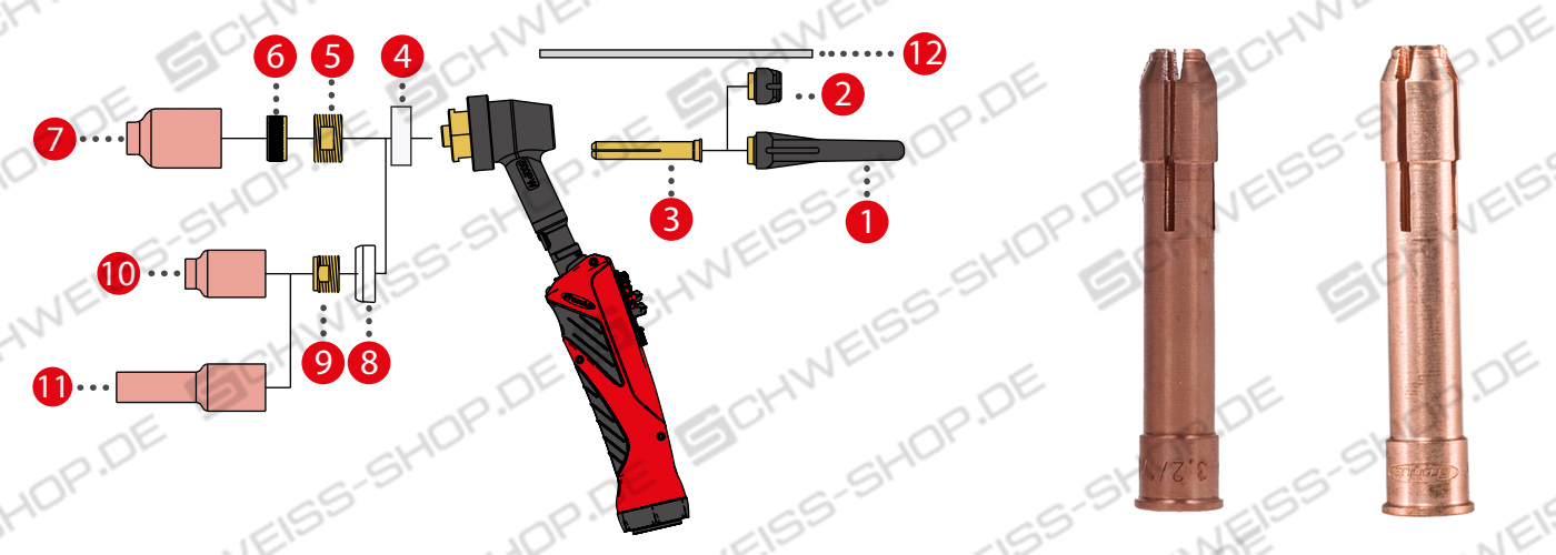 Fronius TTB 160P / 300P Spannhülse ~ Fronius TTB 500P Wear parts - Clamping sleeves 3.2/ ø10 x 50.5 - 6.4/ ø10 x 49, (item 3 on the detailed view) ~ 2046THP0006 - Fig. may deviate Fronius TTB 500P Wear parts - Clamping sleeves 3.2/ ø10 x 50.5 - 6.4/ ø10 x 49, (item 3 on the detailed view) ~ THP 500i / TTB 500