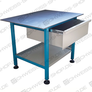 Work table, consisting of strong angle steel frame with welded on 10 mm thick. ~ Work tables