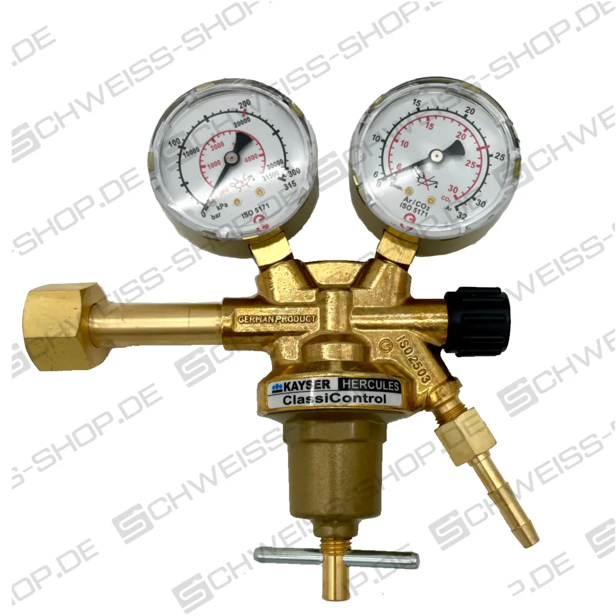Regulador de presión Kayser argón - CO2 - K10 - 200 bar, 1 etapa, contrapresión ajustable, con boquilla de contrapresión incorporada ~ Reductor de presión K10 / ClassiControl