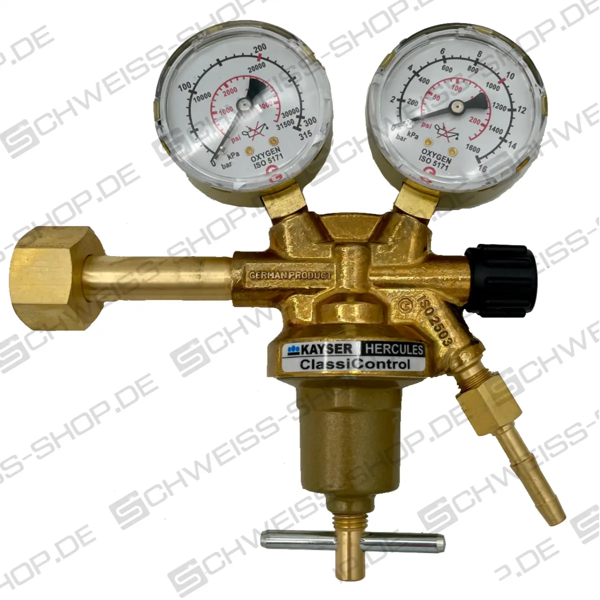 Regulador de presión de oxígeno Kayser K10 - 200 bar, 1 etapa, presión de salida ajustable 0 - 10 bar ~ Reductor de presión K10 / ClassiControl