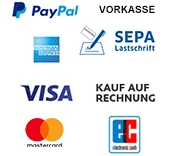 Zahlungsarten: Vorkasse, PayPal, Lastschrift, Kauf auf Rechnung, Ratenzahlung